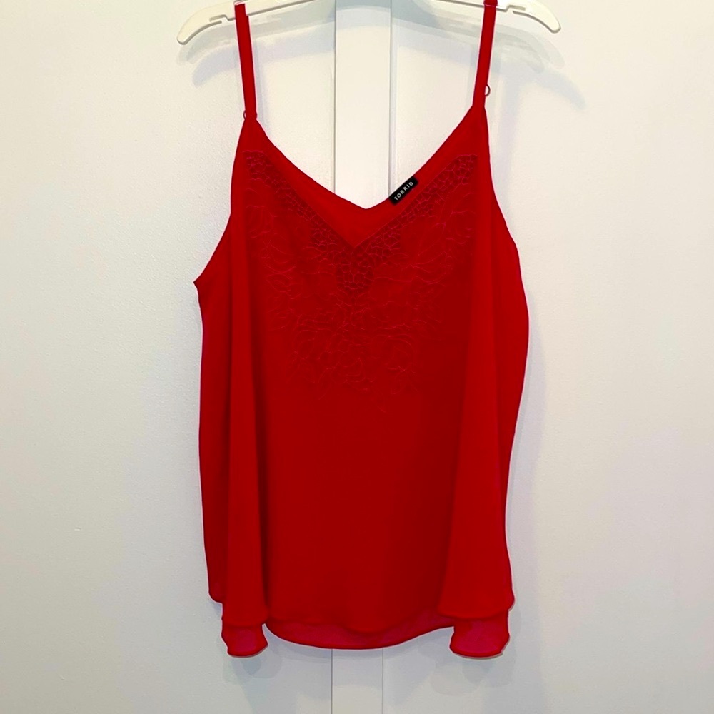 Torrid 1XL Lace V-neck Red Tank Top Women’s Plus 1 / 1XL Layering A-line